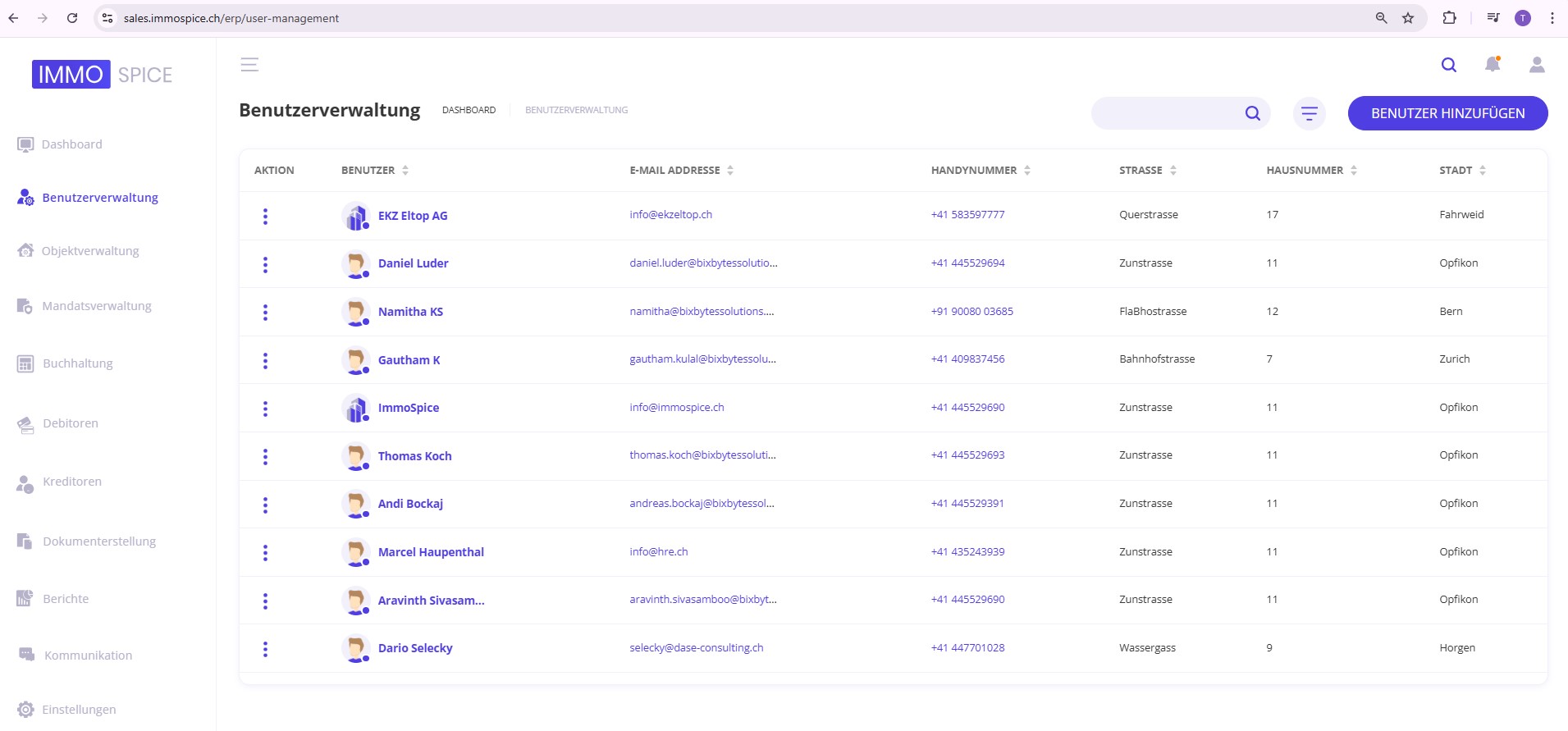 ImmoSpice Benutzerverwaltung