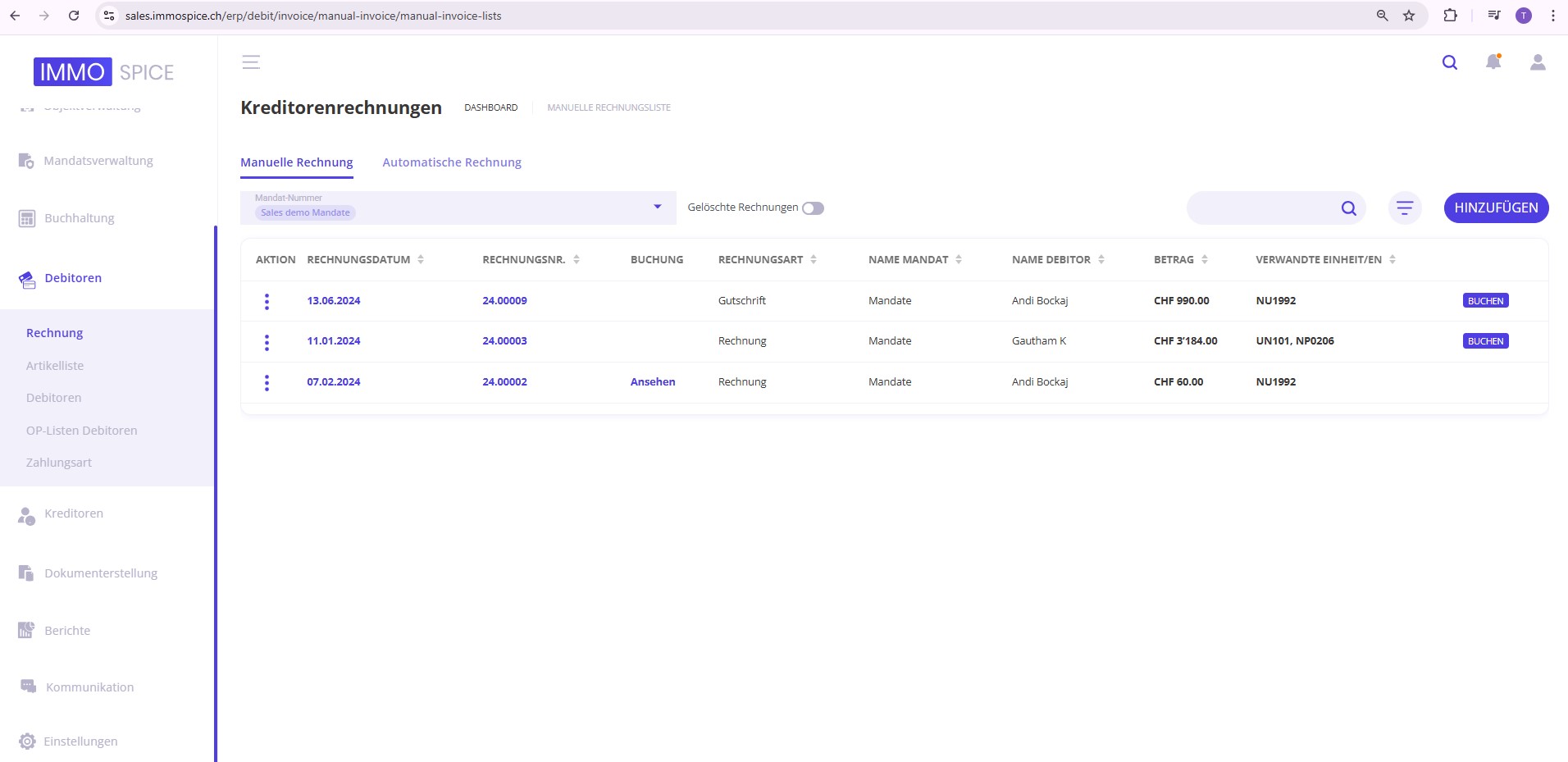 ImmoSpice Kreditoren